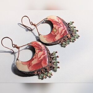 Rose Dangle Earrings Artisan Copper Statement Jewelry Evening Gypsy Vibe